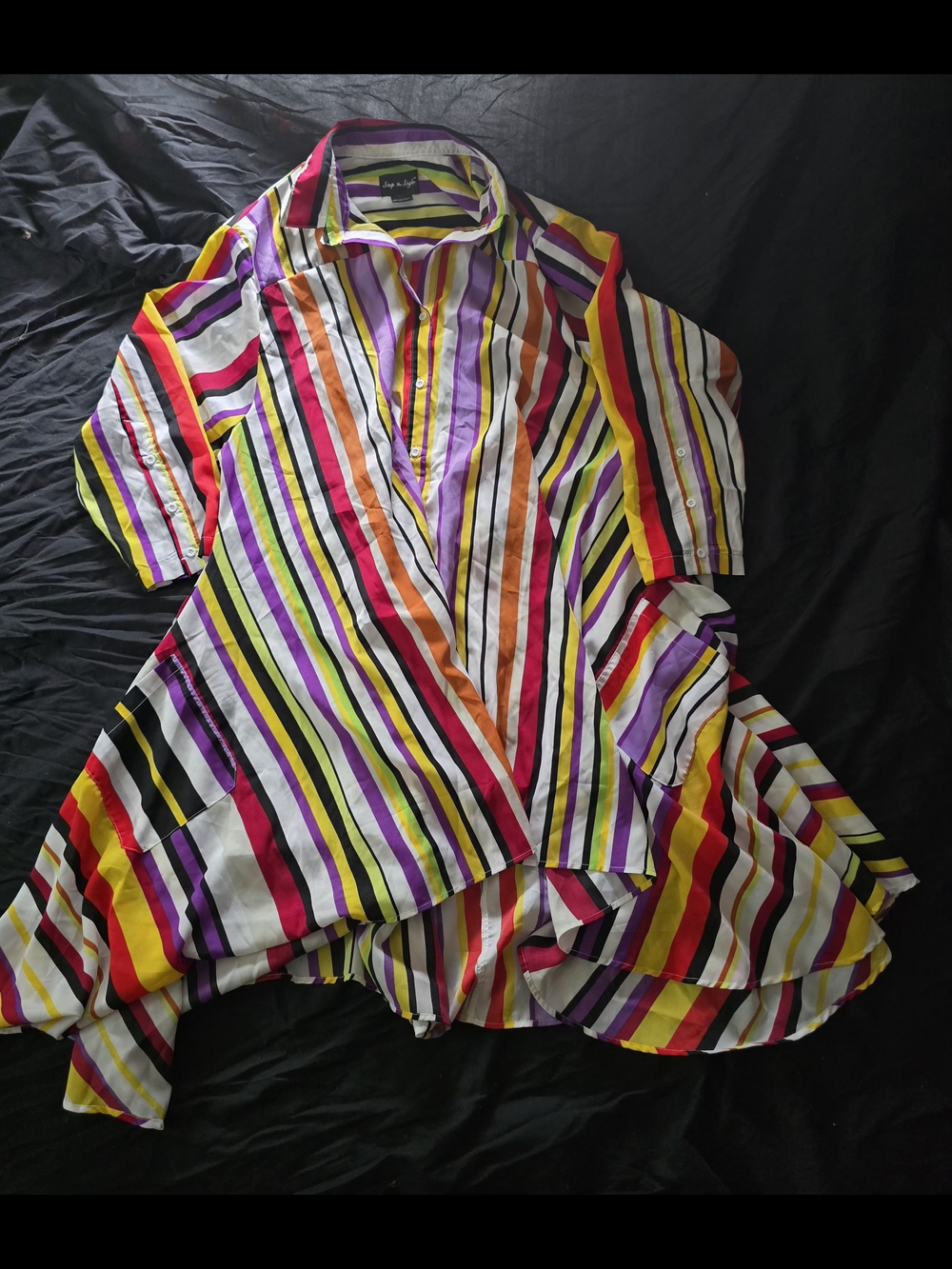 Vibrant Multi-Stripe Button-Up Tunic Dress One Size
